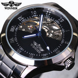 Brand Mechanical Steel Automatic Stylish Classic Skeleton Steampunk Wristwatch