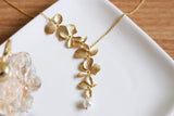 Jewelry- Orchid Flower Pendant Gold Silver Plated Flower Necklace